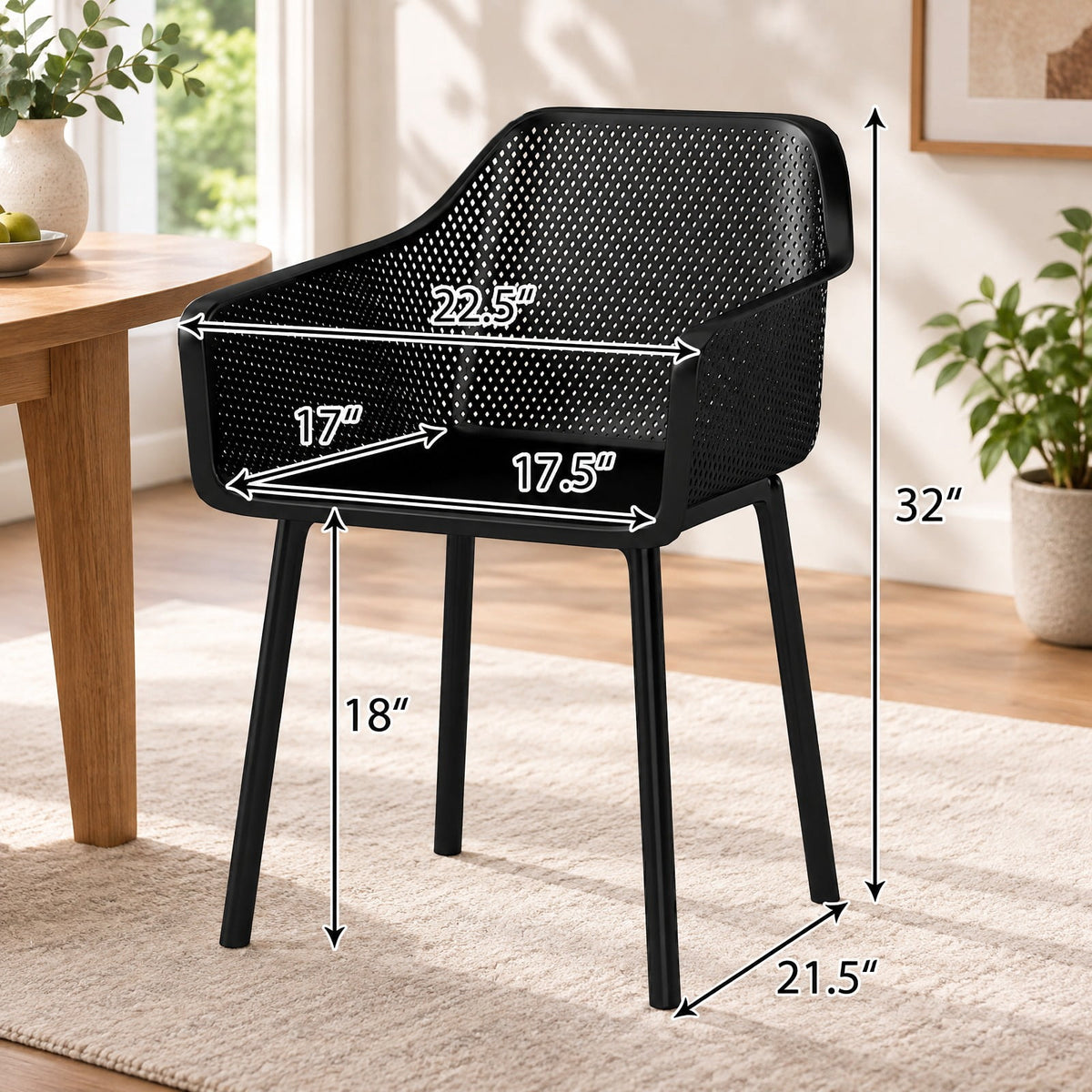 Airfind Modern Plastic Dining Chairs Set of 4 Kitchen Armchairs with Breathable Mesh Backrest, 330 lbs Capacity, PP Frame, Black