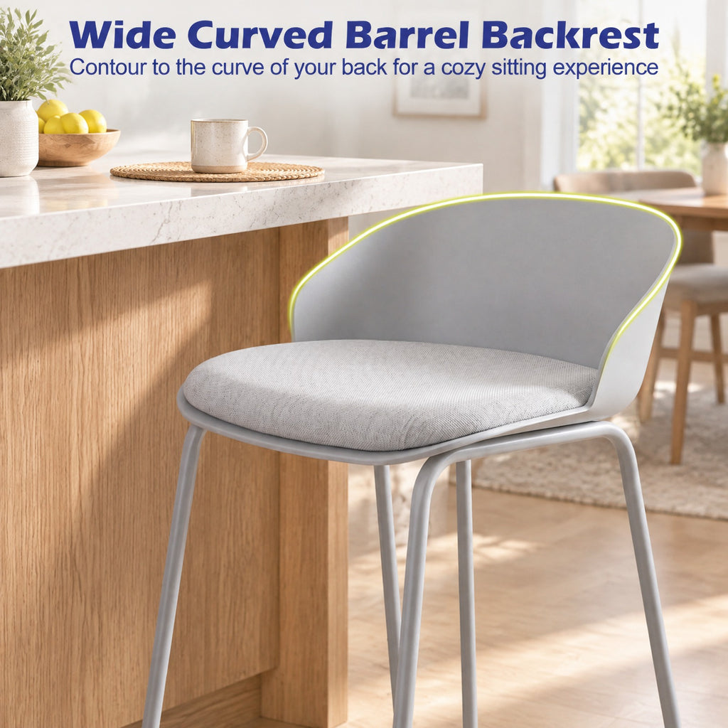 Airfind Set of 4 Counter Height Bar Stools with Curved Backrest and Metal Frame for Kitchen Dining, 330 lbs Capacity, Plastic Metal Frame, Gray
