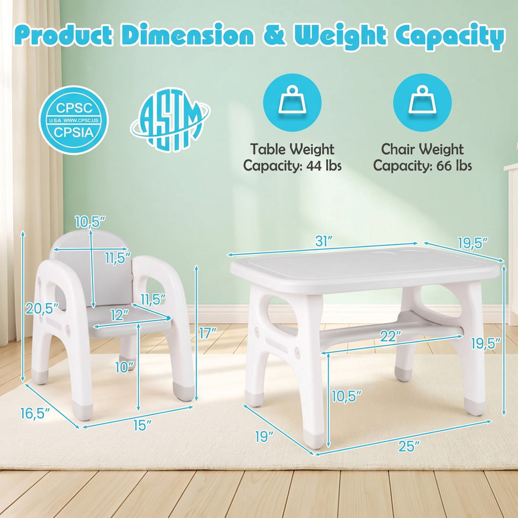 Airfind Kids Activity Table and Chair Set with Montessori Toys for Preschool and Kindergarten, 44 lbs Capacity, HDPE Frame, Gray