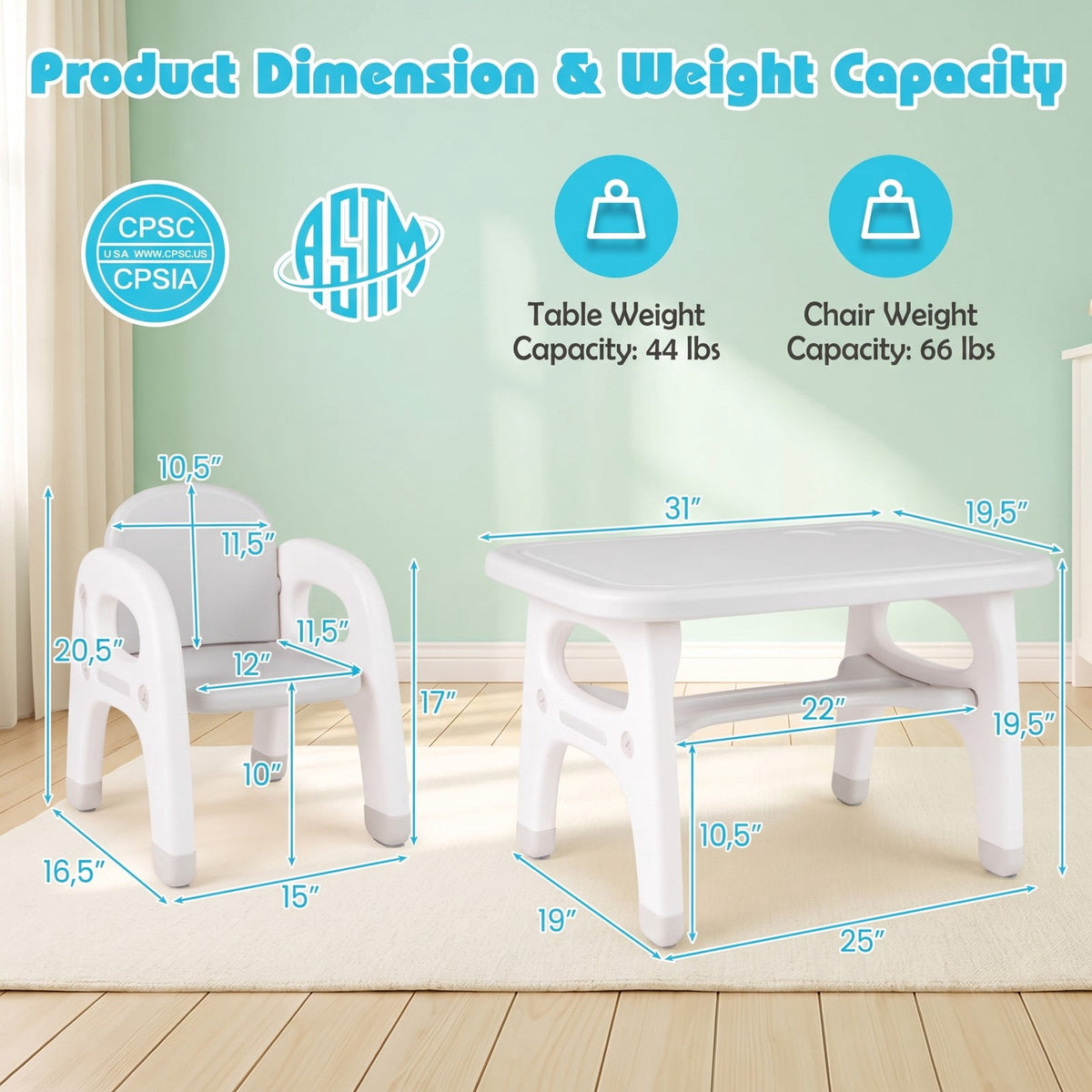 Airfind Kids Activity Table and Chair Set with Montessori Toys for Preschool and Kindergarten, 44 lbs Capacity, HDPE Frame, Gray