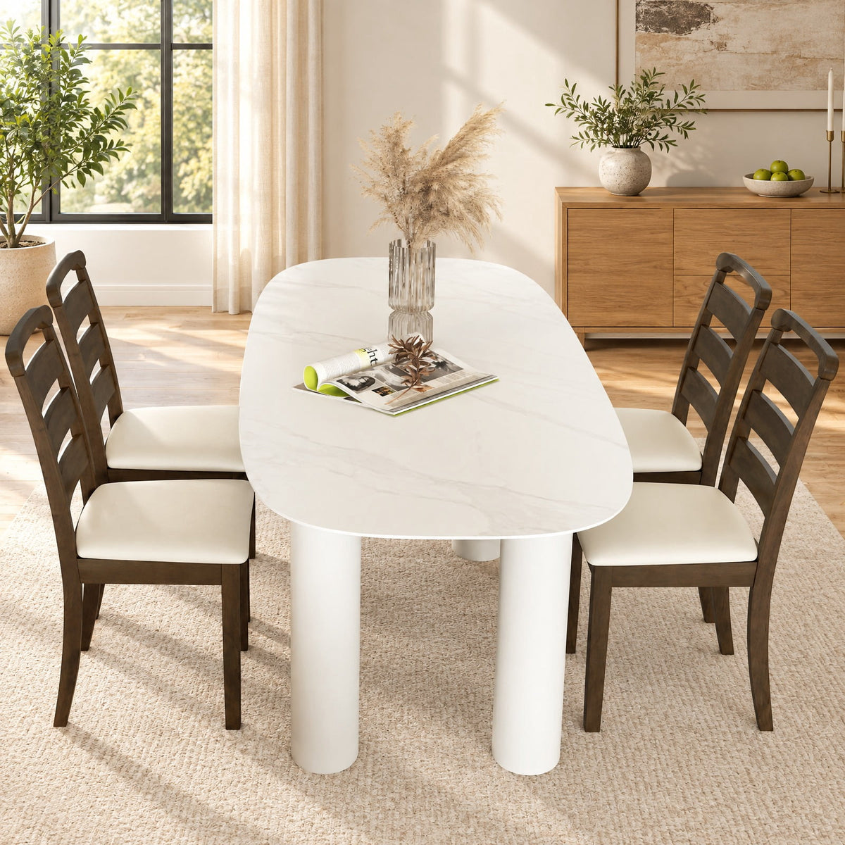 Airfind Polyester Upholstered Wooden Dining Chair Set of 2, Chair 400 lbs Capacity, Rubber Wood MDF Sponge Polyester Fabric Frame, Walnut