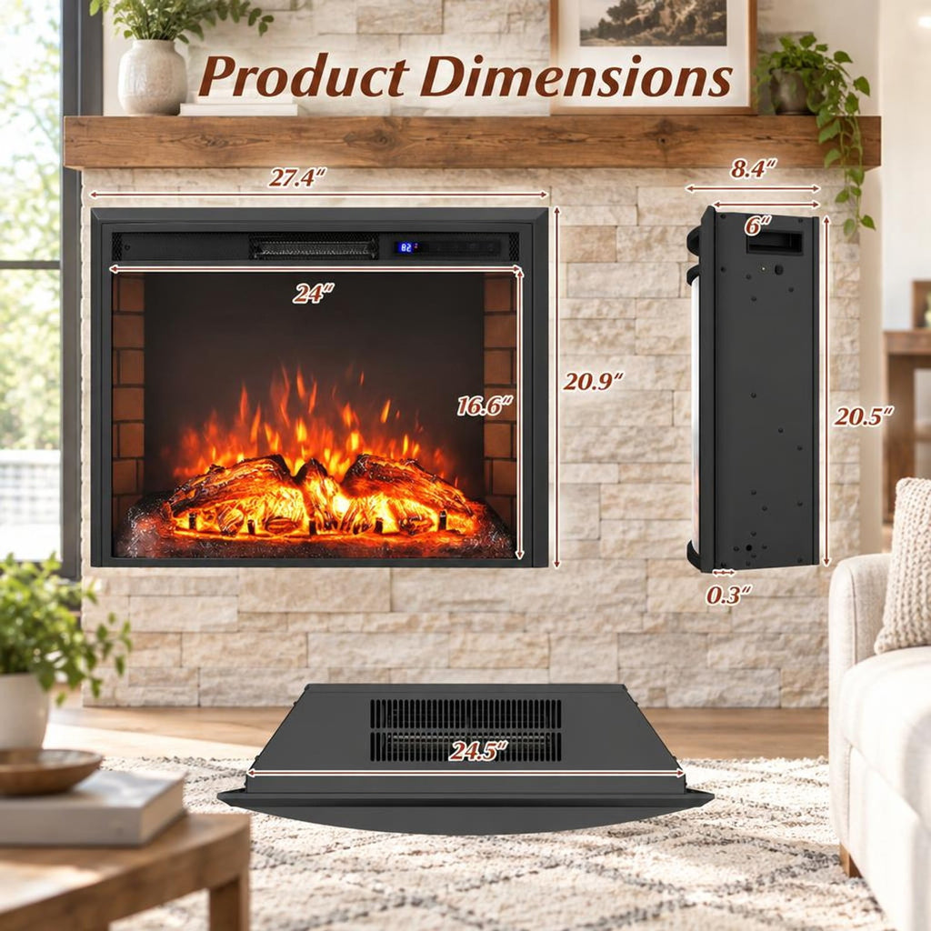 Airfind Curved Recessed Electric Fireplace Insert with Remote Control and Overheat Protection-26 Inch, Metal Tempered Glass Frame, Black