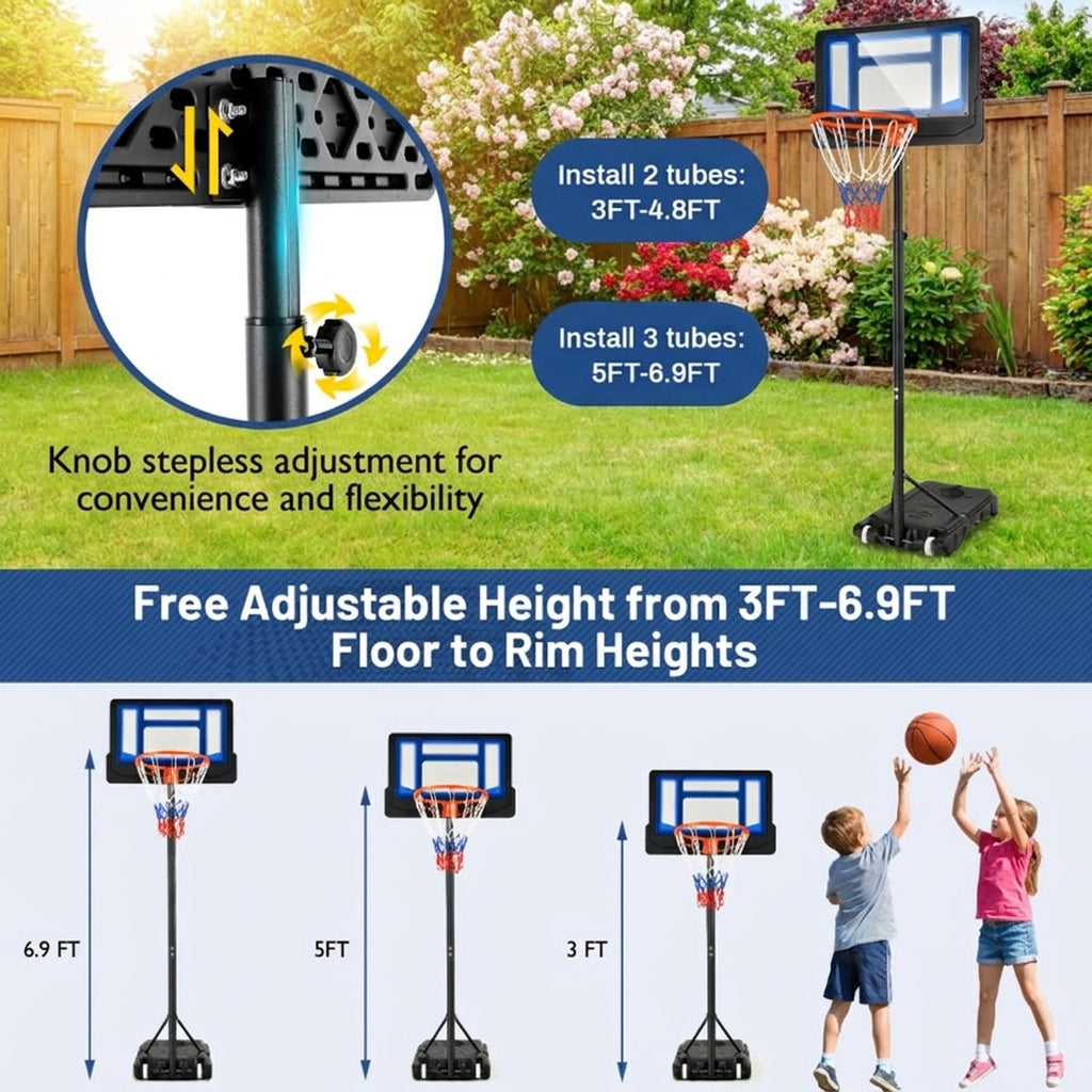 Airfind Portable Basketball Goal with Adjustable Height (4.3-8.2 ft Range) Stabilizing Base, Blue