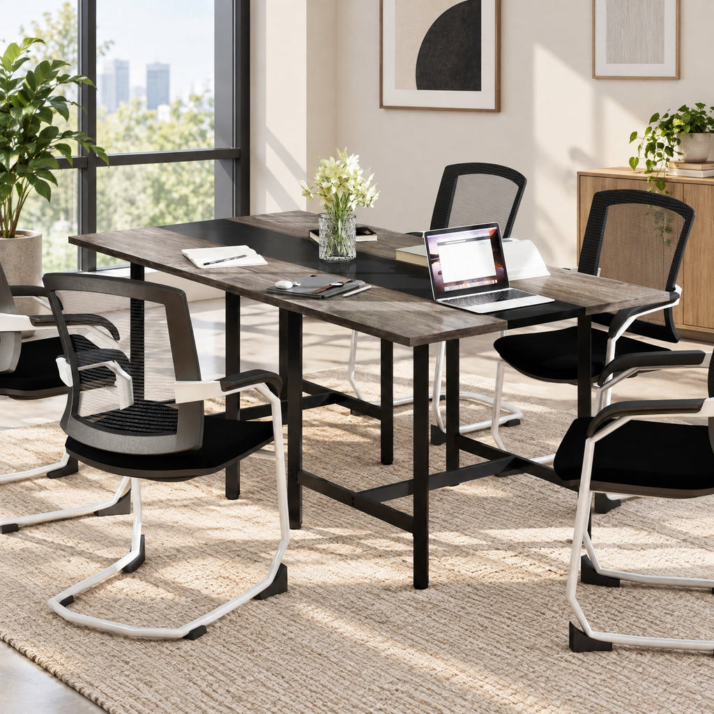 Airfind 39.5 Inches Square Conference Table Meeting Room Table with Thickened Tabletop, 200 lbs Capacity, Engineered Wood Metal Frame, Gray