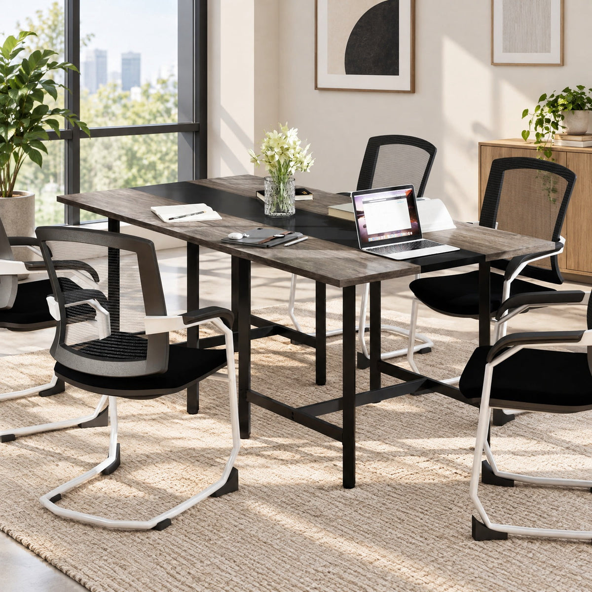 Airfind 39.5 Inches Square Conference Table Meeting Room Table with Thickened Tabletop, 200 lbs Capacity, Engineered Wood Metal Frame, Gray