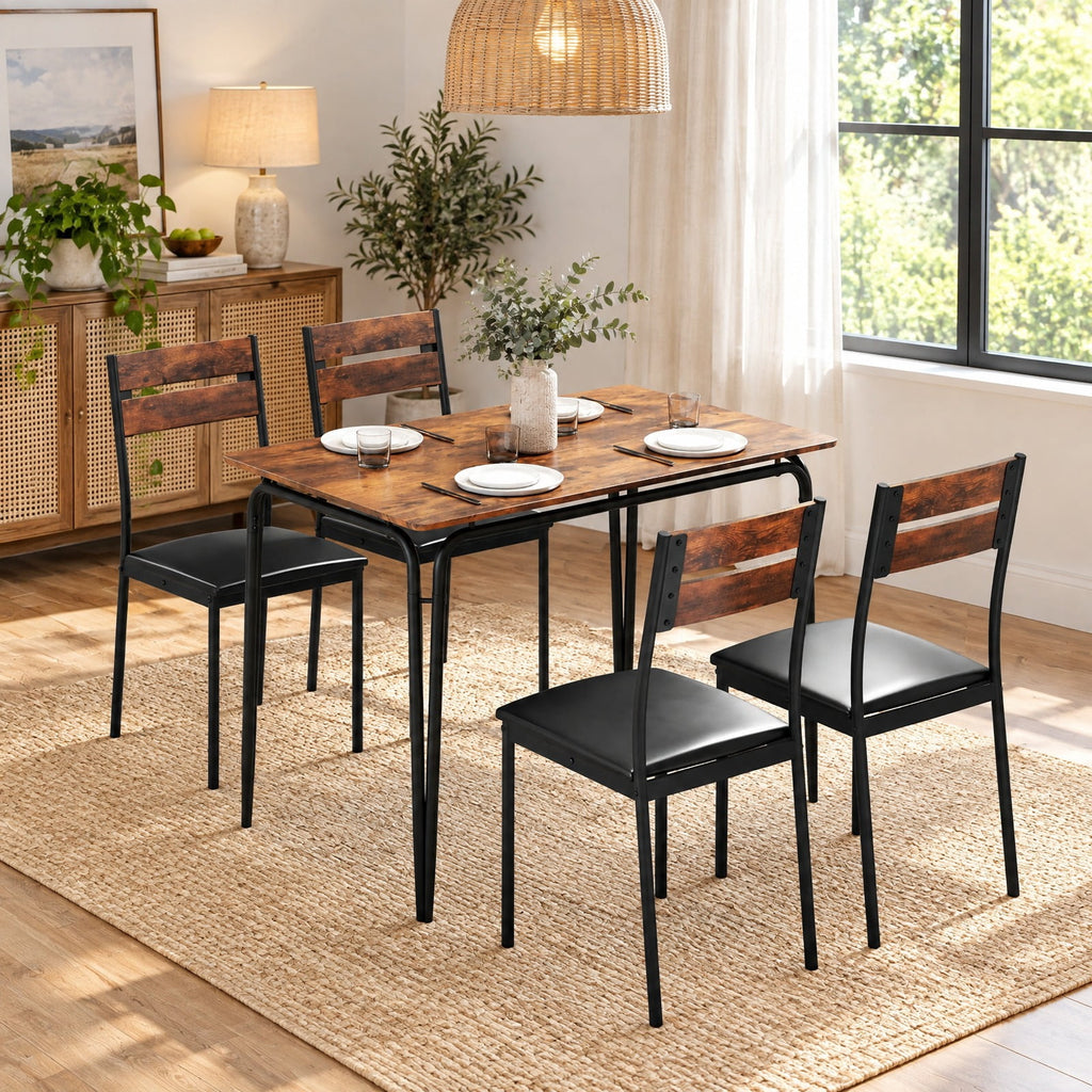 Airfind 5-Piece Dining Table Set Industrial Rectangular Kitchen Table and 4 Armless Chairs, 220 lbs Capacity, MDF Metal PU Leather Sponge Frame