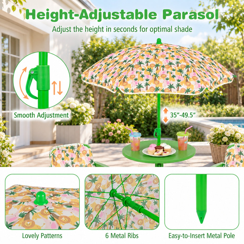 Airfind Kids Outdoor Table and Chair Set with 2 Folding Chairs and Height Adjustable Umbrella, 165 lbs Capacity, for 3-6 Years Old, Beige