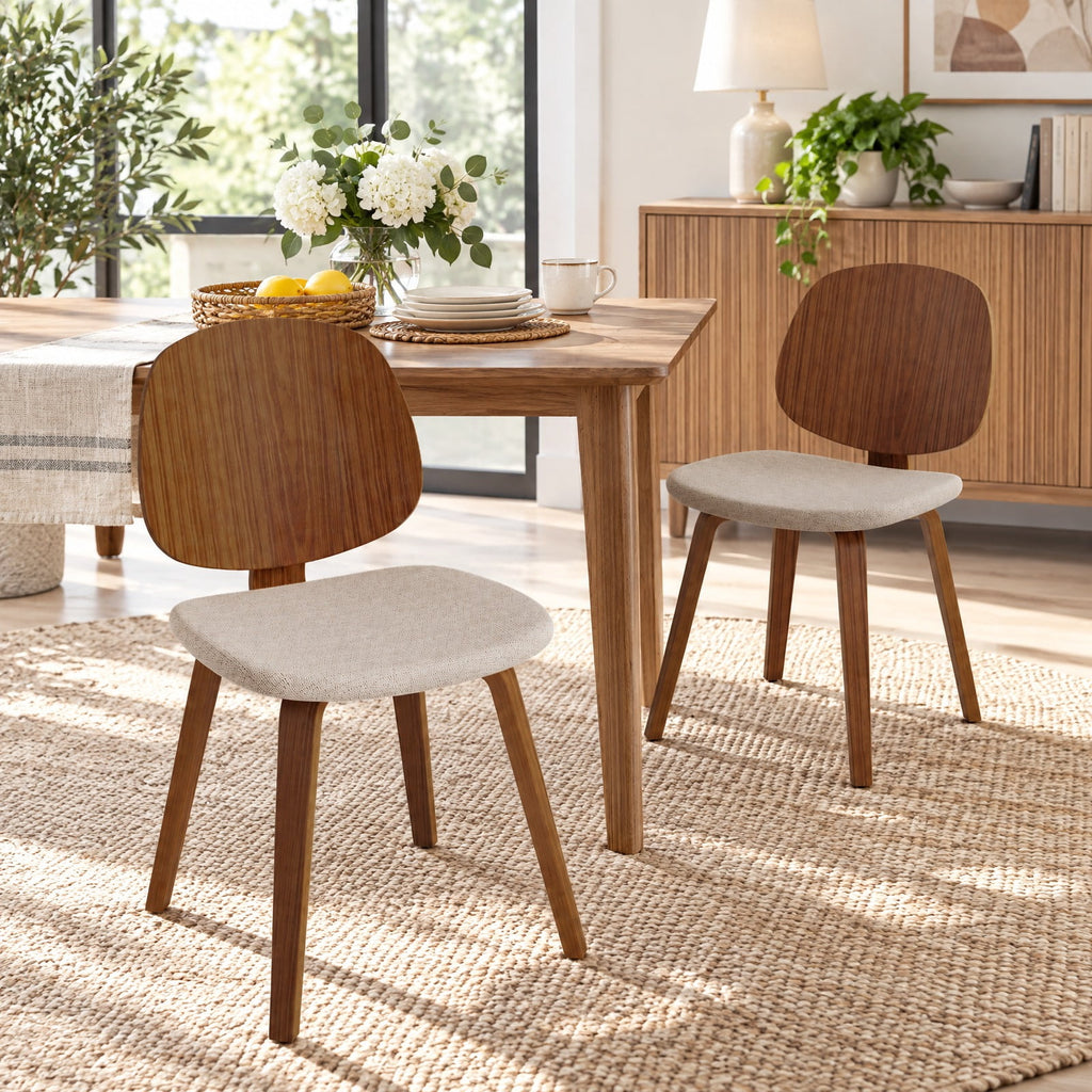 Airfind Wooden Dining Chair Set of 2 with Bentwood Frame and Padded Seat, 330 lbs Capacity, Bentwood Frame, 19in x 20in x 32in Footprint, Walnut
