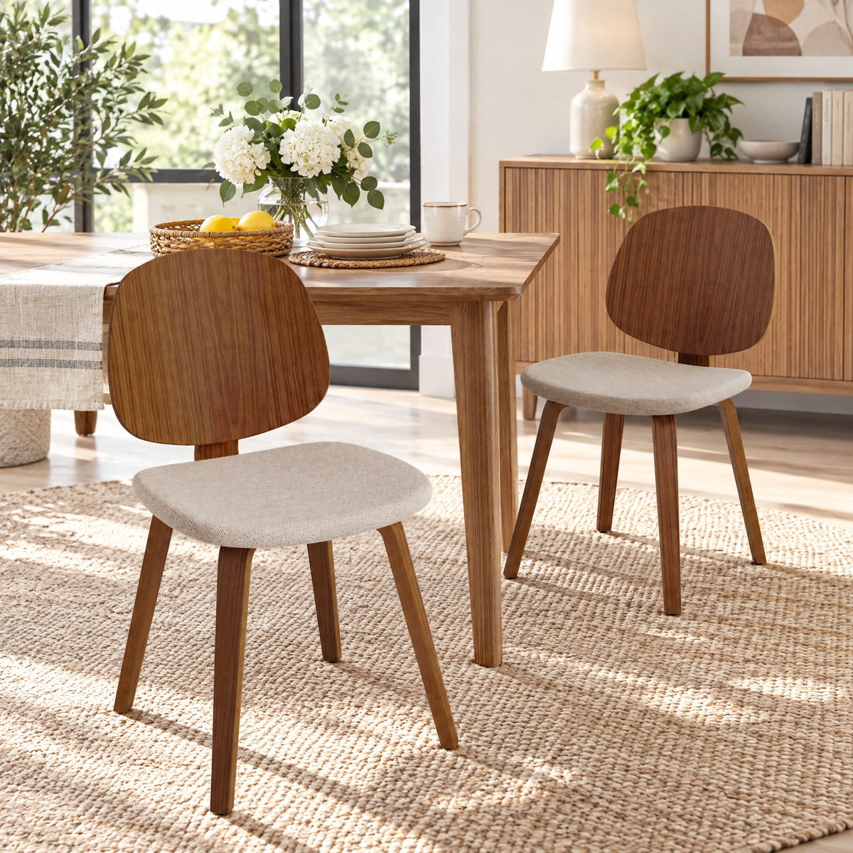 Airfind Wooden Dining Chair Set of 2 with Bentwood Frame and Padded Seat, 330 lbs Capacity, Bentwood Frame, 19in x 20in x 32in Footprint, Walnut