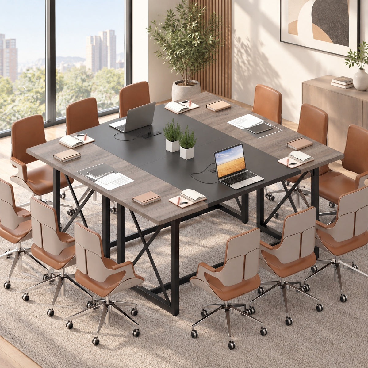 Airfind 6FT Conference Table with Power Outlets Seats 6-8 People for Office, 310 lbs Capacity, Engineered Wood Metal Frame, Gray