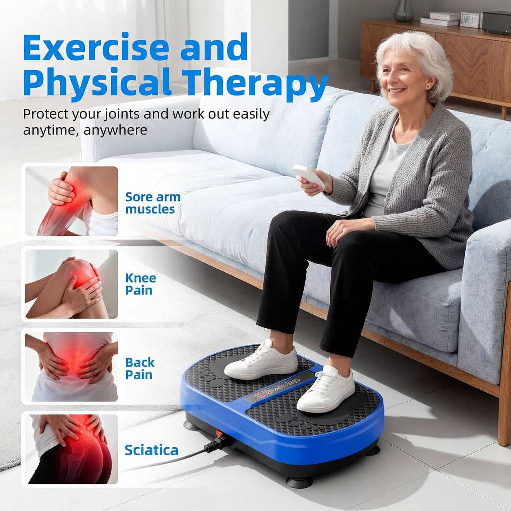 Airfind Vibration Plate Exercise Machine for Lymphatic Drainage, Full Body Workout Vibration Platform with Bluetooth Speaker,2 Loops and 5 Resistance Bands for Home Exercise Gym,450lb Capacity,Blue