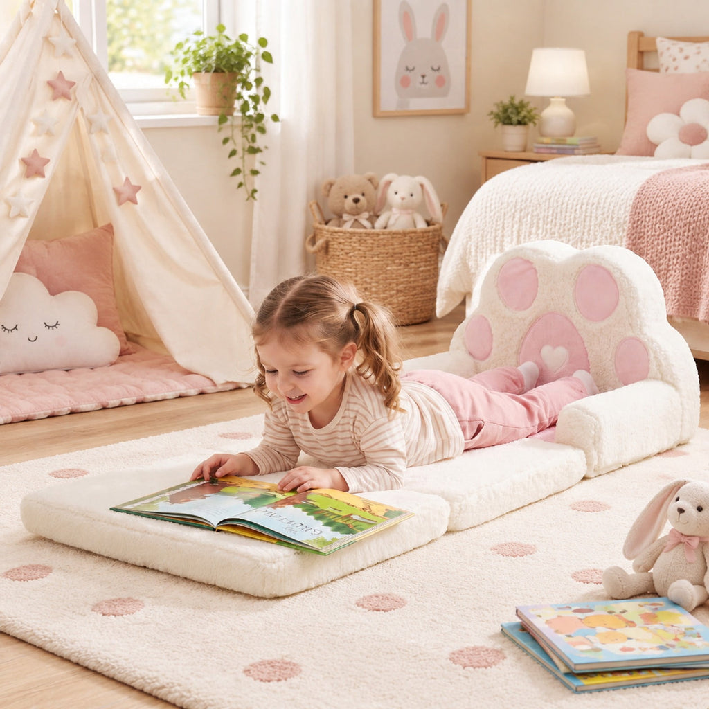 Airfind 2-in-1 Convertible Kids Sofa to Lounger with Removable Cover, Cotton Velvet Sponge Frame, for 18-36 Months Old, Pink