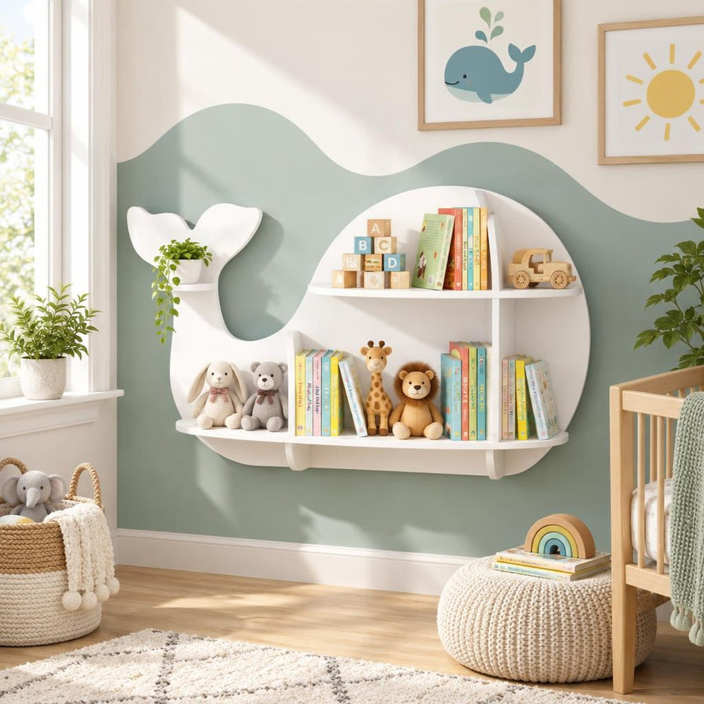 Airfind Floating Dolphin Shelves Wall Mounted Storage Display Rack, 11 lbs Capacity, MDF Frame, 38 x 6 x 27 Footprint, White