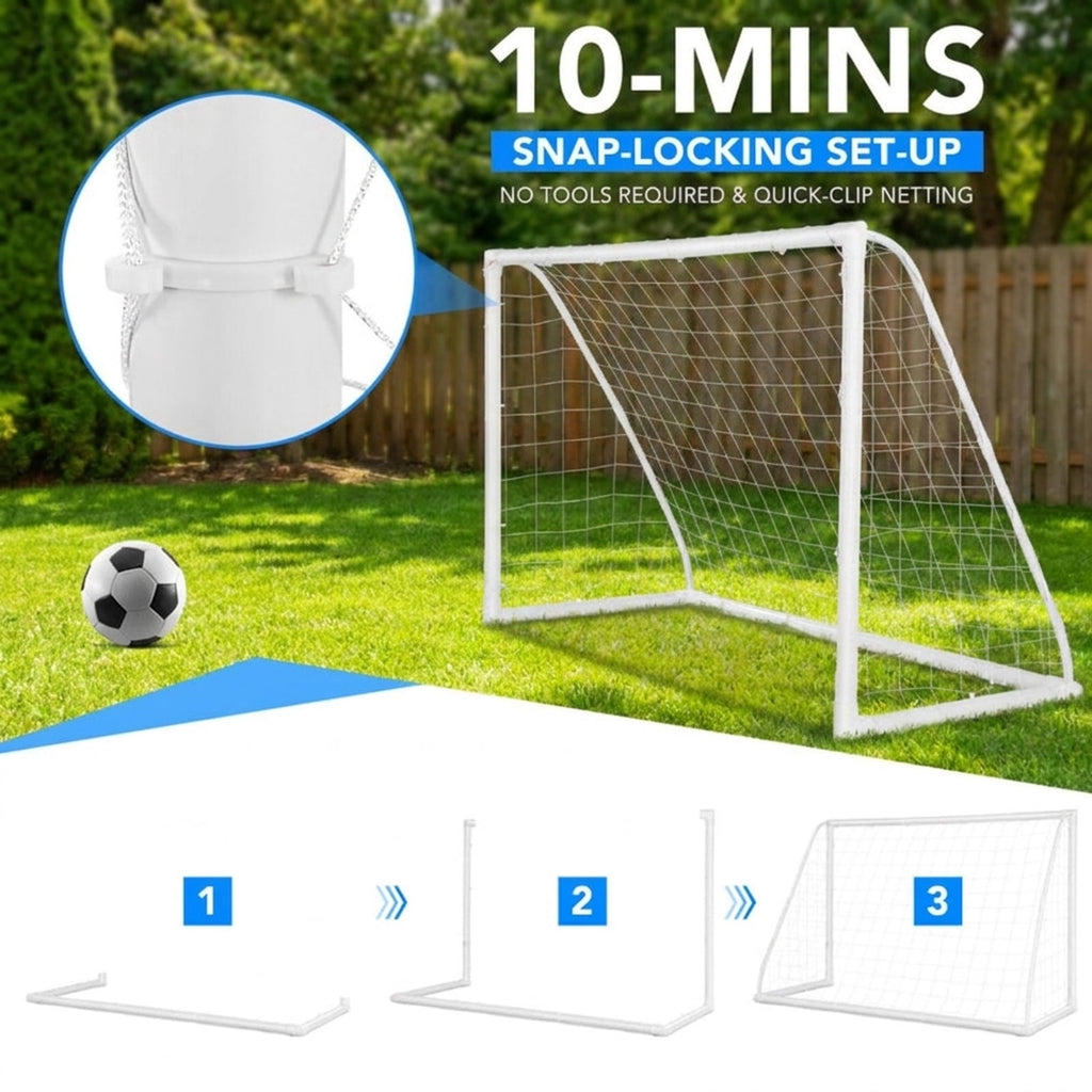 Airfind 6x4 Feet Outdoor Backyard Soccer Goal with Heavy-Duty UPVC Frame and Ground Pegs and Carry Bag and All-Weather Net for Kids Youth Practice Training, White