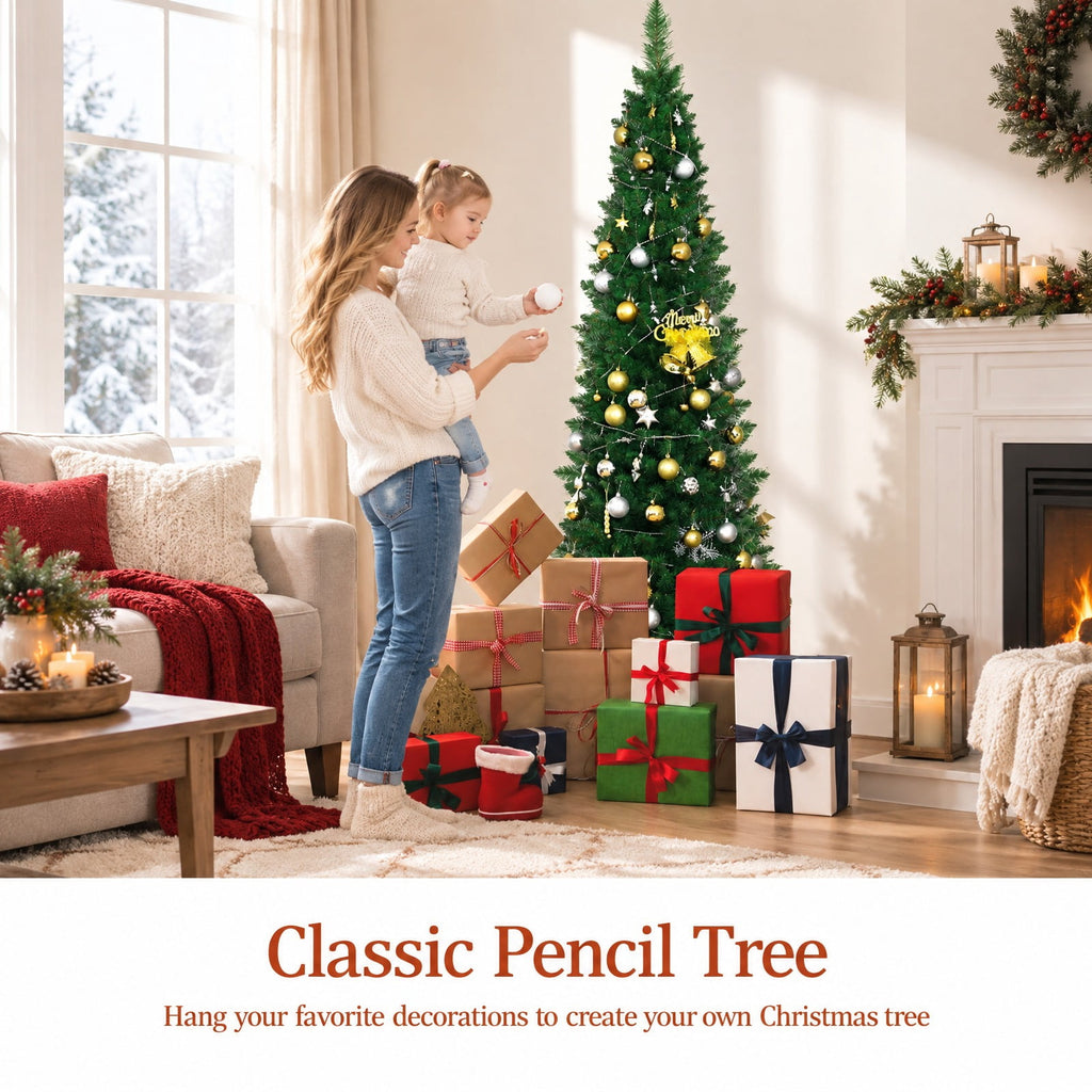Airfind PVC Artificial Slim Pencil Christmas Tree-6 Feet, PVC iron 5 Ft: Frame, 2ft x 5ft Footprint, Green