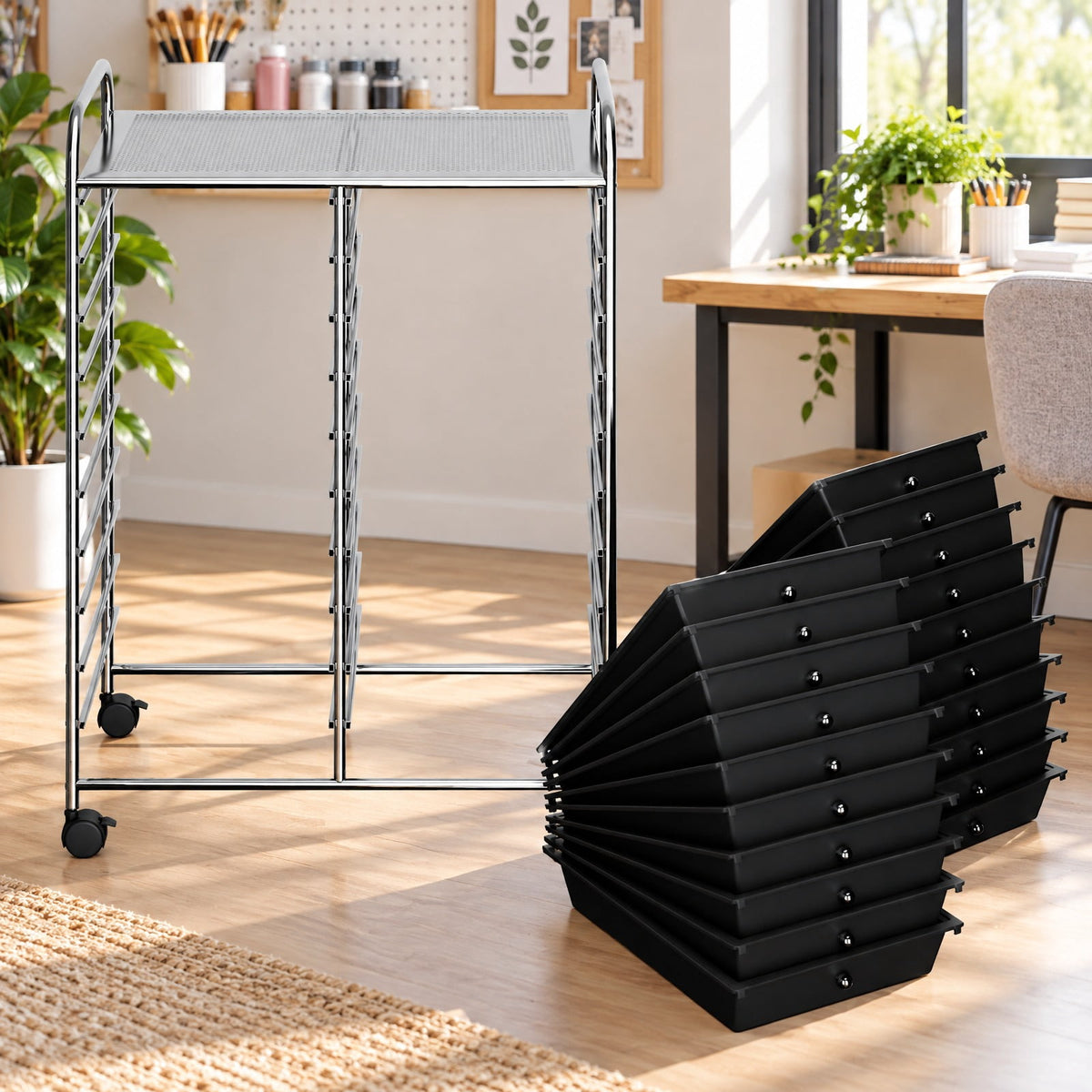 Airfind 20 Drawers Storage Rolling Cart Studio Organizer, Steel Frame, 25 Inch x15 Inch x 34 Inch Footprint, Black