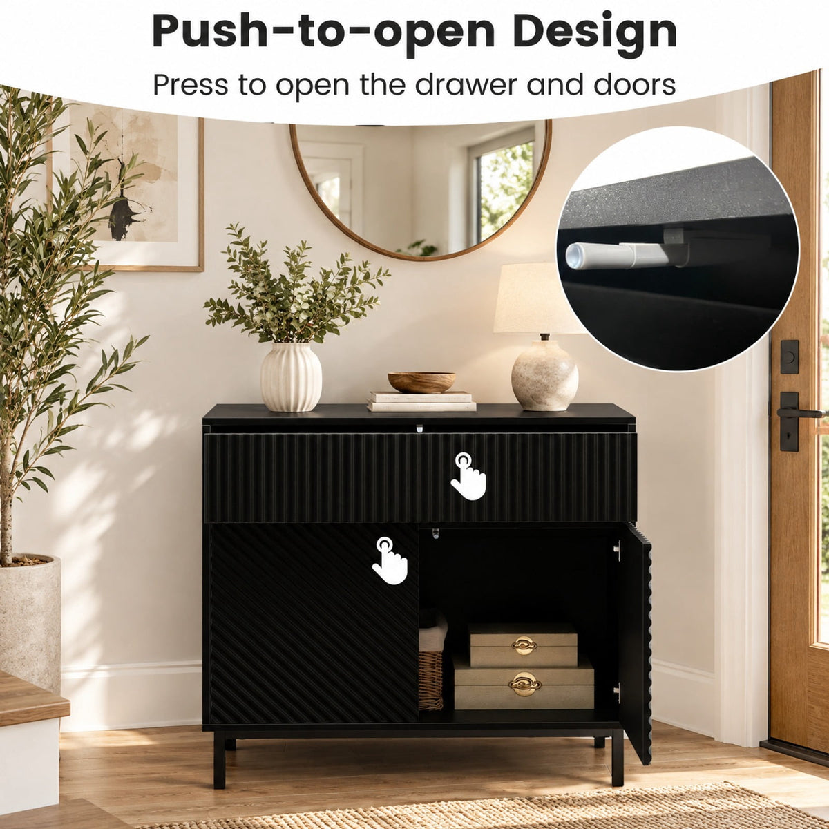 Airfind 32 Wide Buffet Cabinet with 2 Doors and 1 Drawer for Kitchen, 135 lbs Capacity, MDF Engineered Wood Metal Frame, Black