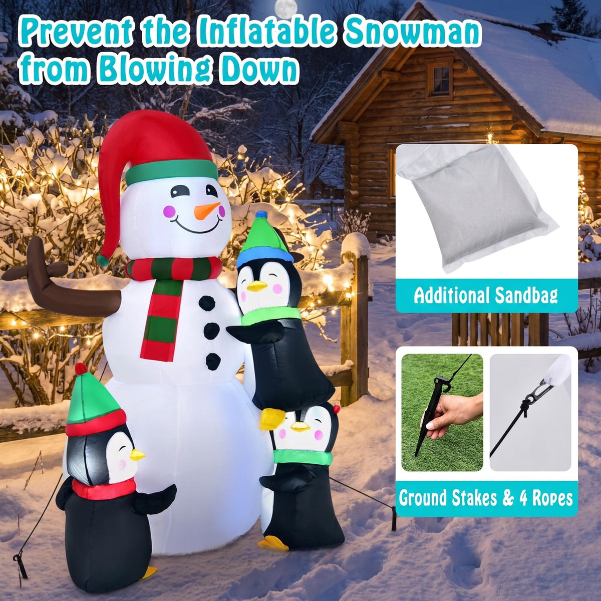 Airfind 6 Feet Christmas Quick Inflatable Snowman with Penguins, Polyester fabric Frame, 4 ft x 2.6 ft x 6 ft Footprint, Multicolor