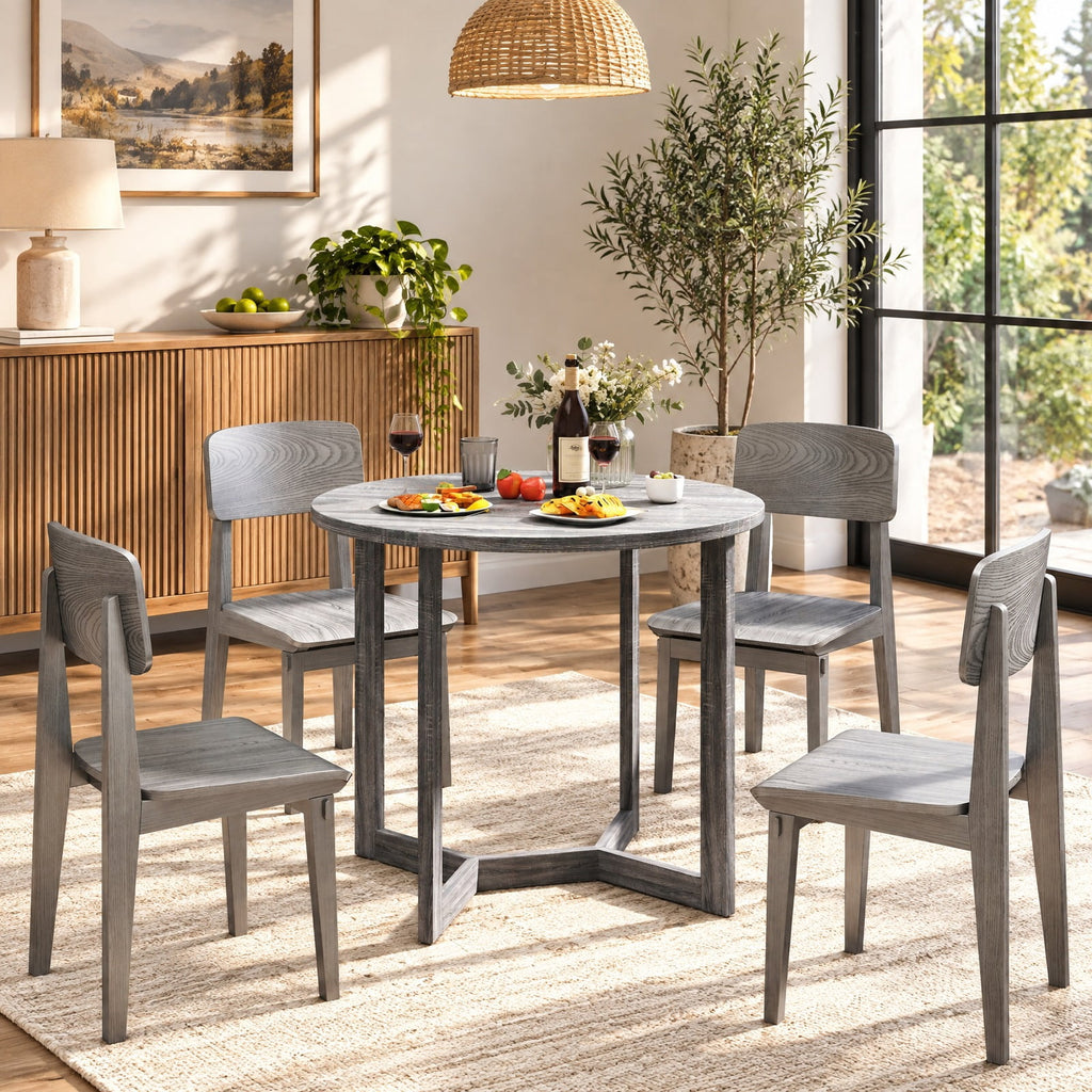 Airfind 36 Inch Round Wood Dining Table for 2-4 People with Wing-shaped Pedestal Base, 220 Lbs Capacity, Rubber Wood Mdf, 36 Inch X 30 Inch, Black