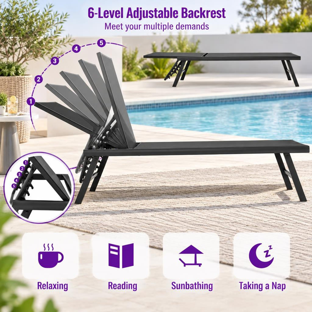 Airfind 3 Pieces Patio Chaise Lounge Chair and Table Set for Poolside Yard, Chaise Lounge 330 lbs Capacity, Fabric Aluminum DPC Frame, Black