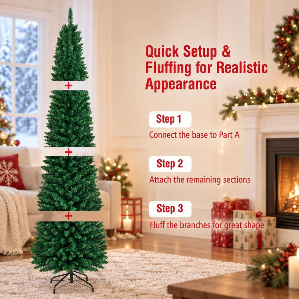 Airfind PVC Artificial Slim Pencil Christmas Tree-9 Feet, PVC iron 5 Ft: Frame, 2ft x 5ft Footprint, Green
