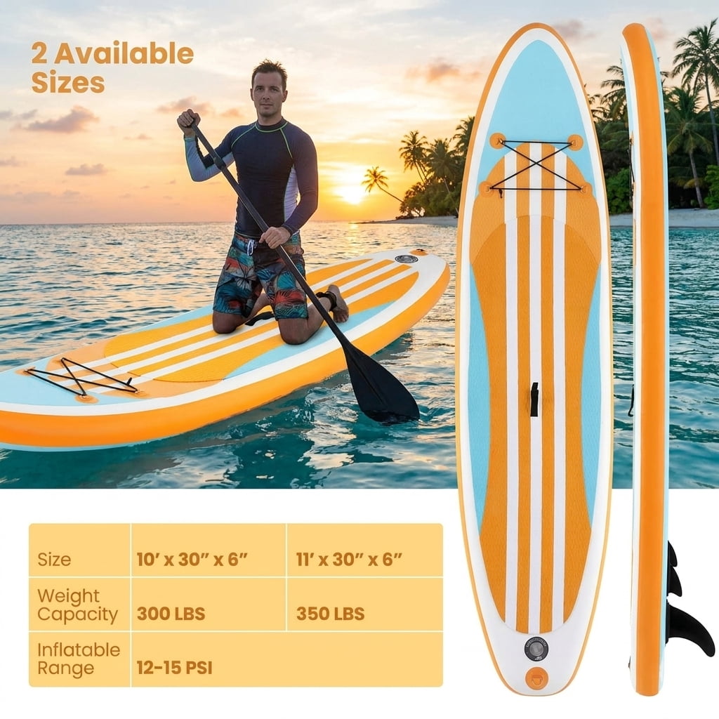 Airfind 10 FT Inflatable Stand-Up Paddle Board Set for Adults Youth ¡ª Drop-Stitch Core, 500D PVC Shell, 3 Fins, Adjustable Paddle, Pump, Backpack Leash Included (Blue and Yellow)