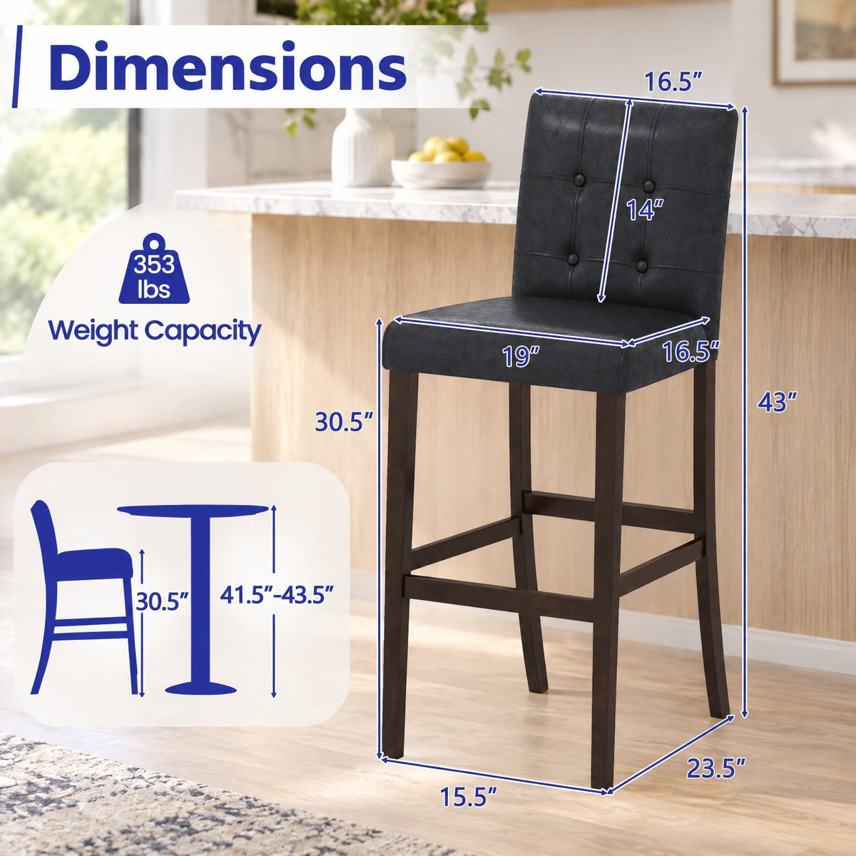 Airfind PVC Dining Leather Bar, Set of 4, Stools with Solid Wood Legs-29 inch, 353 lbs Capacity, PVC rubber wood Frame, Wood, Natural