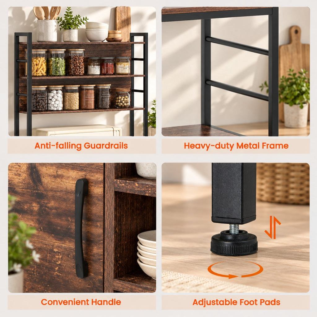 Airfind Coffee Bar Cabinet with S-Shaped Hooks and Wine Bottle Holders, Upper Shelf 44 lbs Capacity, Engineered Wood Metal Frame, Coffee