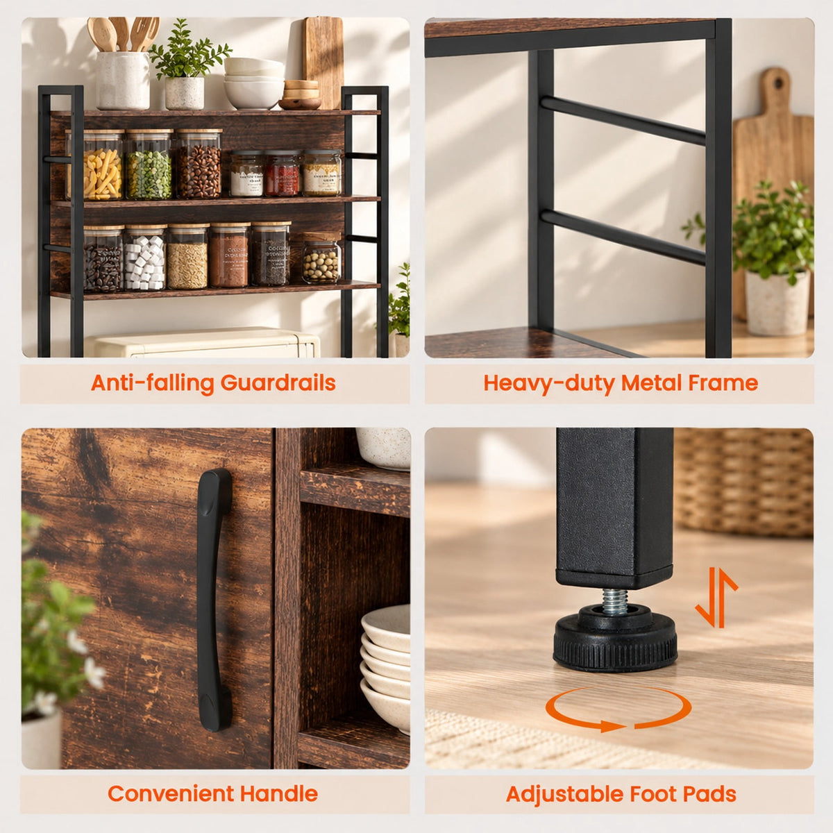 Airfind Coffee Bar Cabinet with S-Shaped Hooks and Wine Bottle Holders, Upper Shelf 44 lbs Capacity, Engineered Wood Metal Frame, Coffee