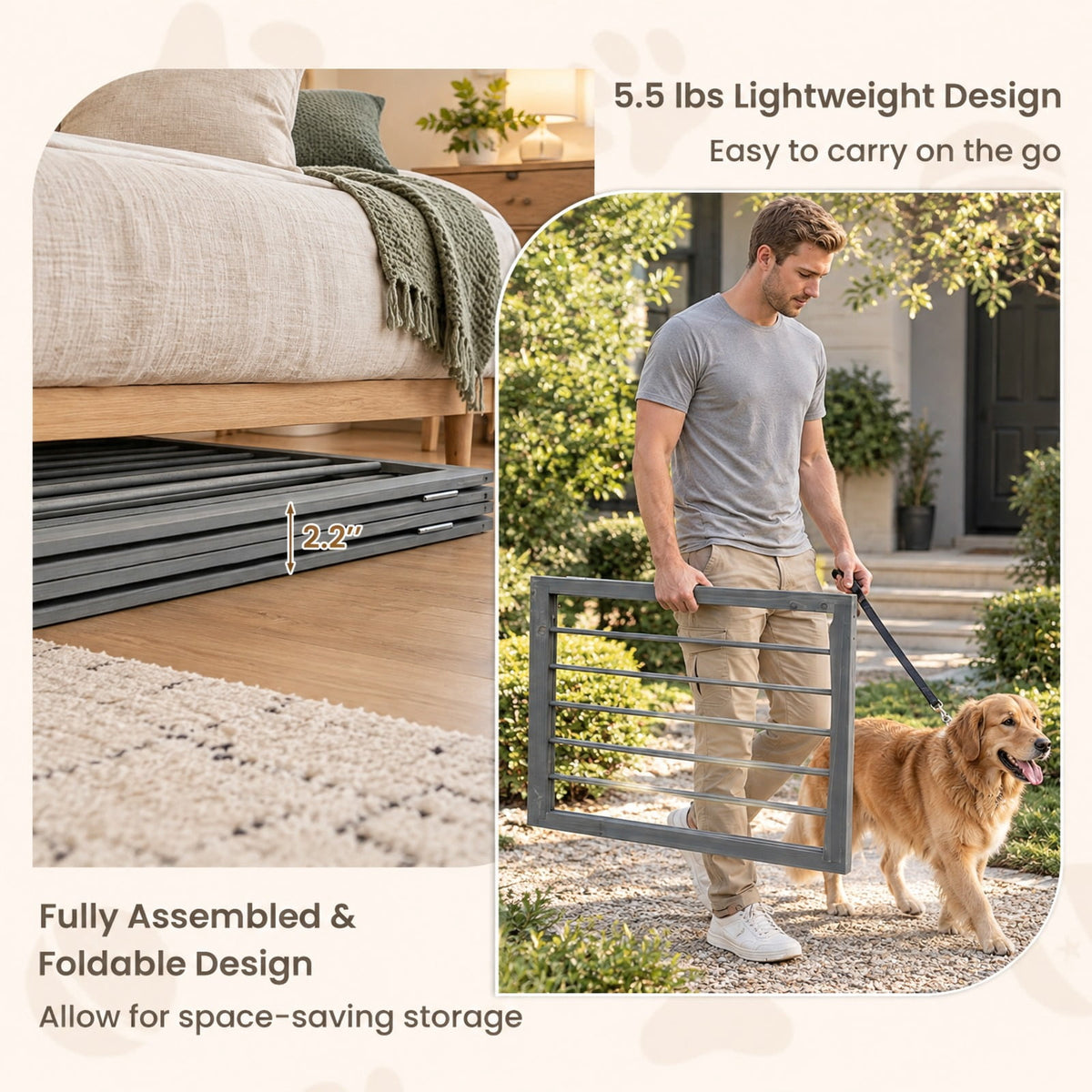 Airfind Wooden Pet Fence, 83 inch L x 30 inch H Dog Gate 4-Panel, for Indoor, Fir Wood Fully Expandable Frame, 21 Inch x 2.2 Inch x 30 Inch Footprint, Gray