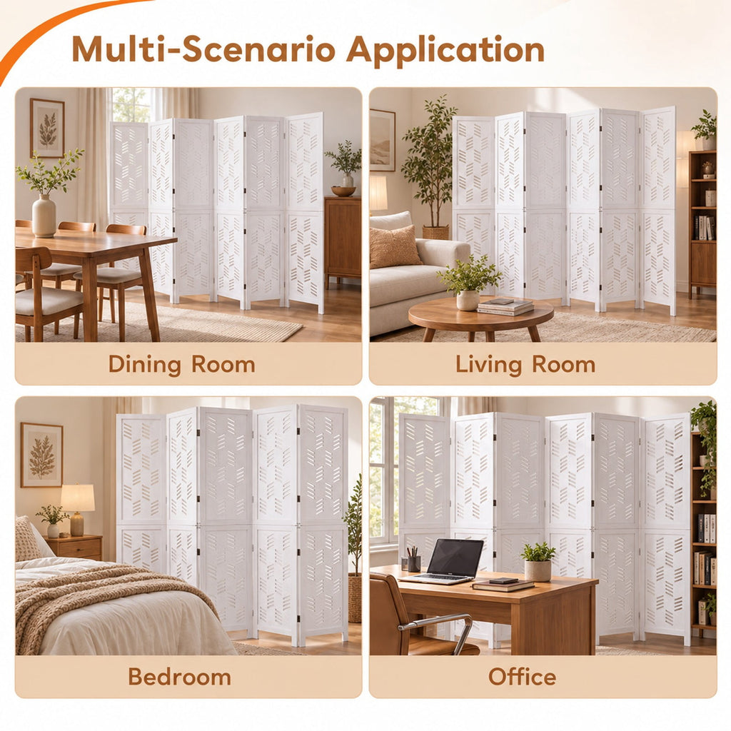 Airfind 5.5 FT Tall Room Divider 6 Panels with Wave Cutout and Paulownia Frame for Room, Paulownia Wood Metal Frame, 95in x 67in Footprint, White