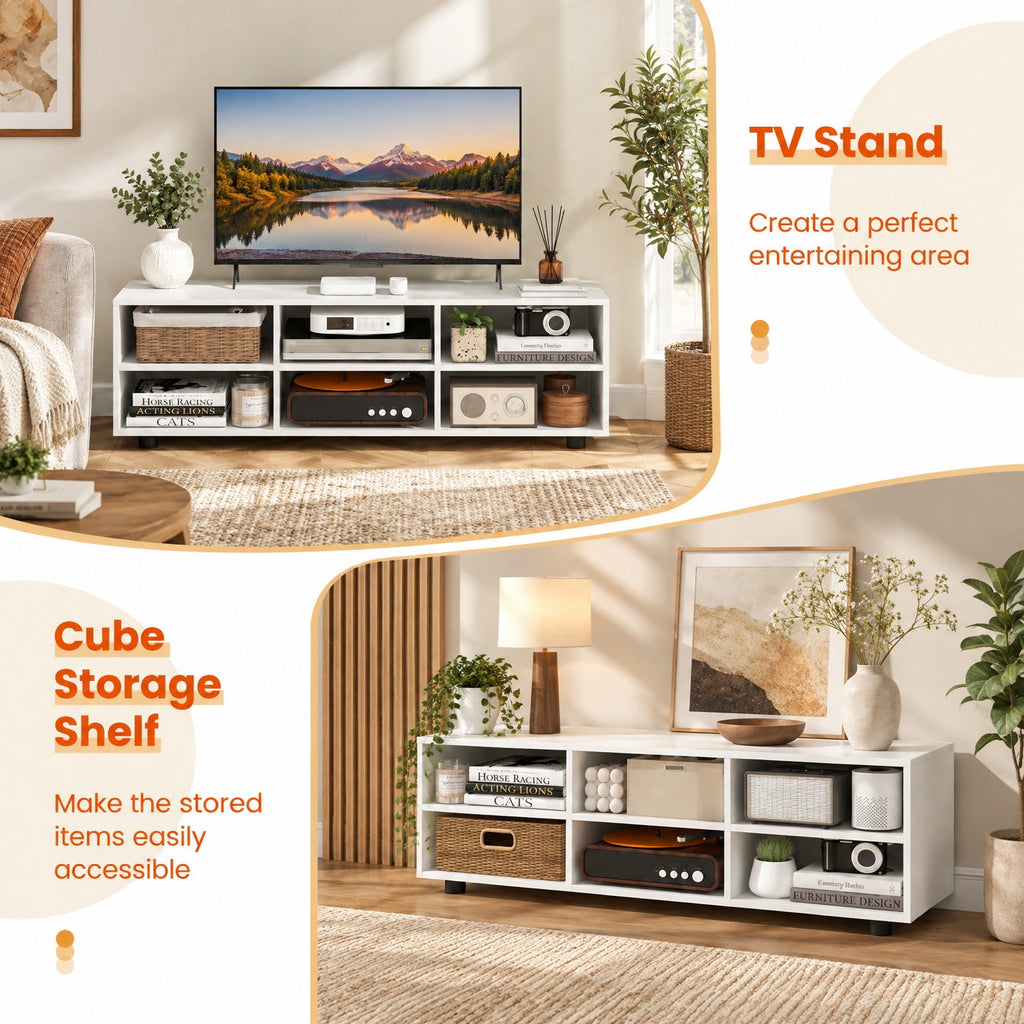 Airfind TV Stand for TV up to 55 Inch with 6 Storage Compartments, 135 lbs Capacity, Engineered Wood MDF Frame, 45 Inch x15.5 Inch x 13.5 Inch Footprint, White