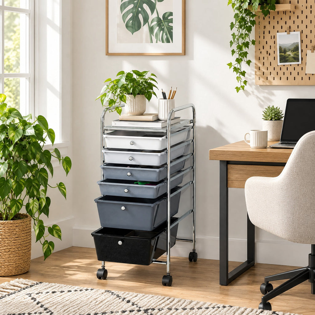 Airfind 6 Drawers Rolling Storage Cart Organizer, Steel Frame, 17 x 13.5 x 30 Footprint, Black, Perfect for any room where space is limited
