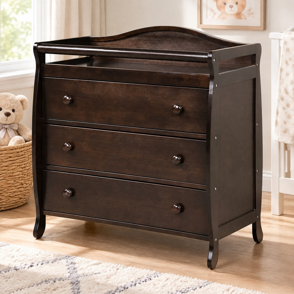 Airfind Baby Changing Table Infant Diaper with 3 Drawers and Safety Belt, Pine wood rubber wood MDF Frame, Brown