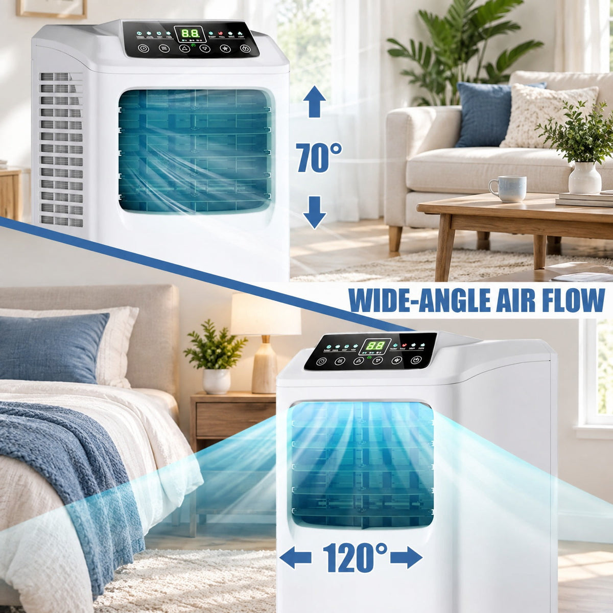 Airfind 9000 BTU Portable Air Conditioner with Built, 12 Inch x 13 Inch x 30 Inch (W x D x H) Product weight: 54.5 lbs Footprint, Black + white Cooling