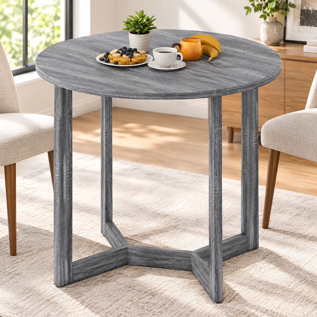 Airfind 36 Inch Round Wood Dining Table for 2-4 People with Wing-shaped Pedestal Base, 220 Lbs Capacity, Rubber Wood Mdf, 36 Inch X 30 Inch, Gray