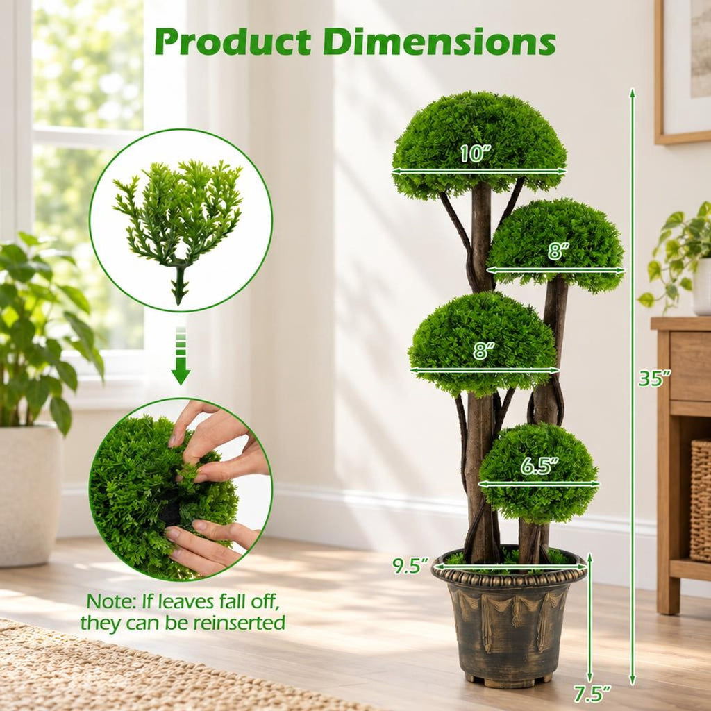 Airfind 3 FT Artificial Cypress Topiary Tree Realistic Greenery Plant with Spiral Vines and Real Wood Trunks, Wood