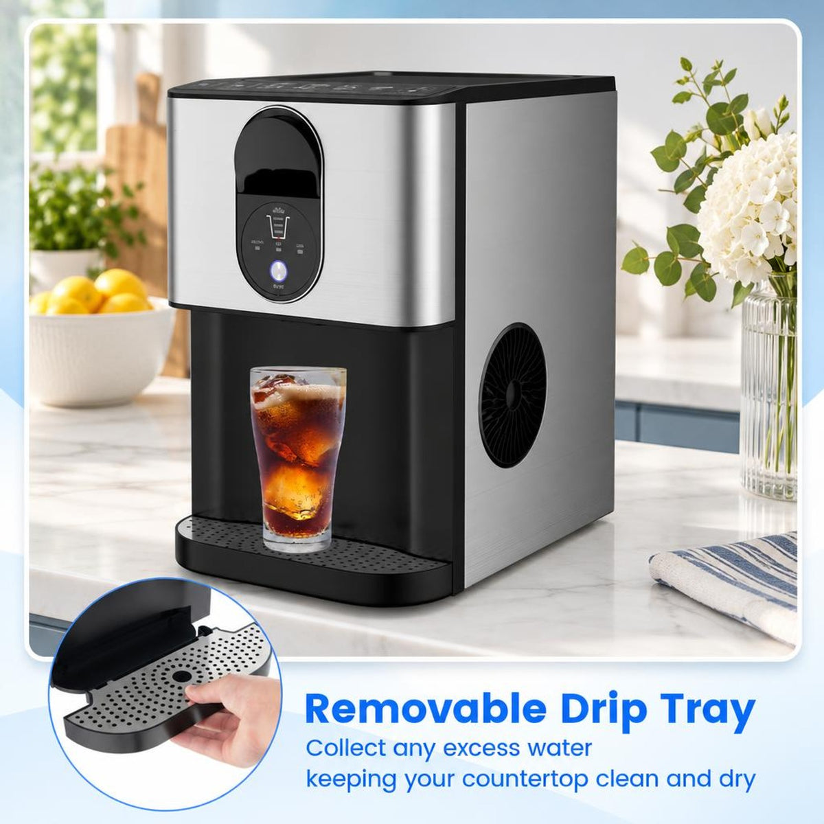Airfind Self Dispensing Nugget Ice Maker Countertop with Soft Chewable Pellet Ice Cubes, Silver, 15 mins fast ice making for high efficiency