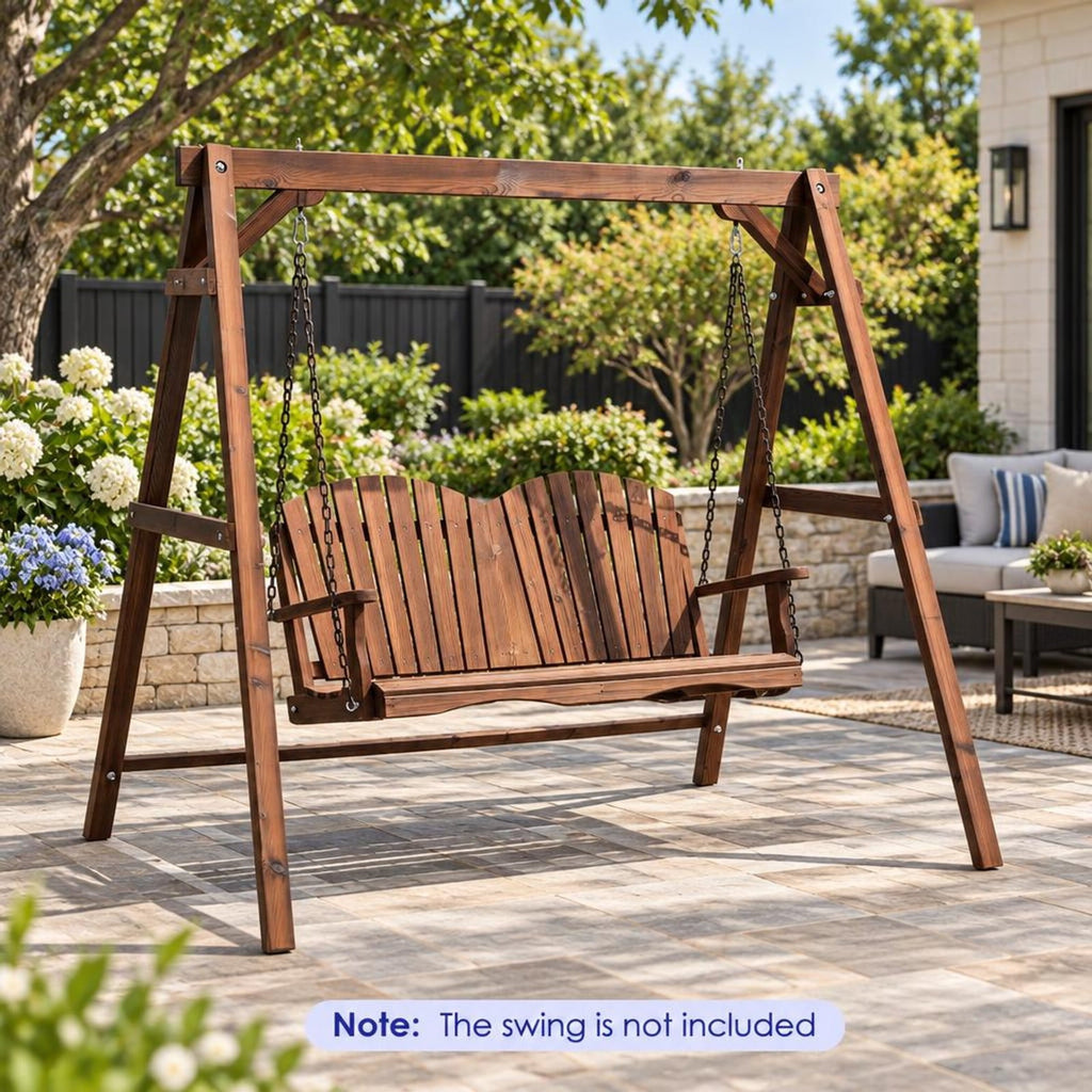 Airfind Heavy-Duty Carbonized Fir Wood Swing Frame with Reinforced Bars and 2 Hanging Rings, 880 lbs Capacity, Fir Wood Metal Frame, Brown