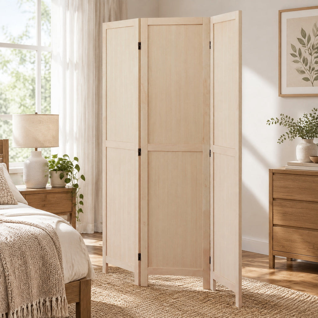 Airfind 3 Panel Folding Room Divider for Home Office Bedroom Restaurant, 53in x 67inFolded Footprint, Beige