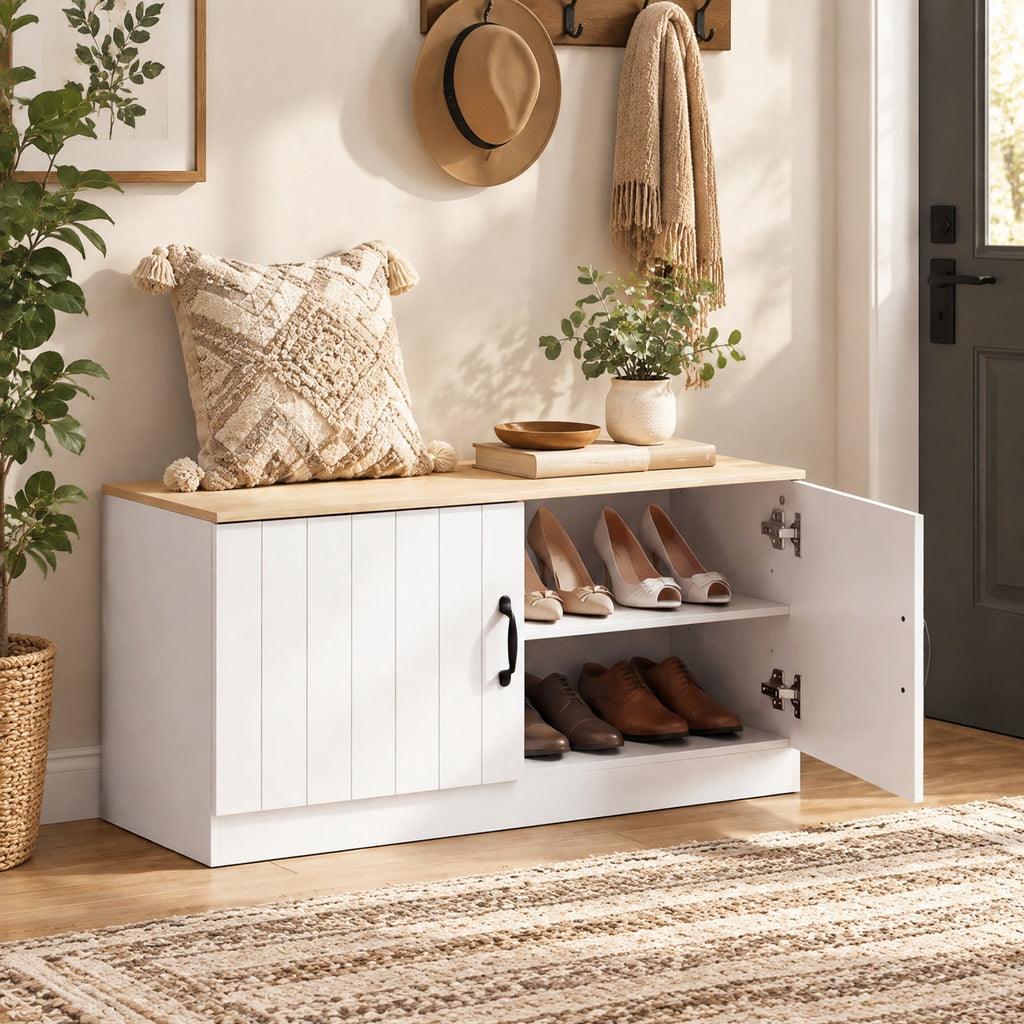 Airfind 2-Door Shoe Bench Shoe Storage Cabinet with Adjustable Shelves, 300 lbs Capacity, Engineered Wood MDF Frame, 40 x 16 x 19 Footprint