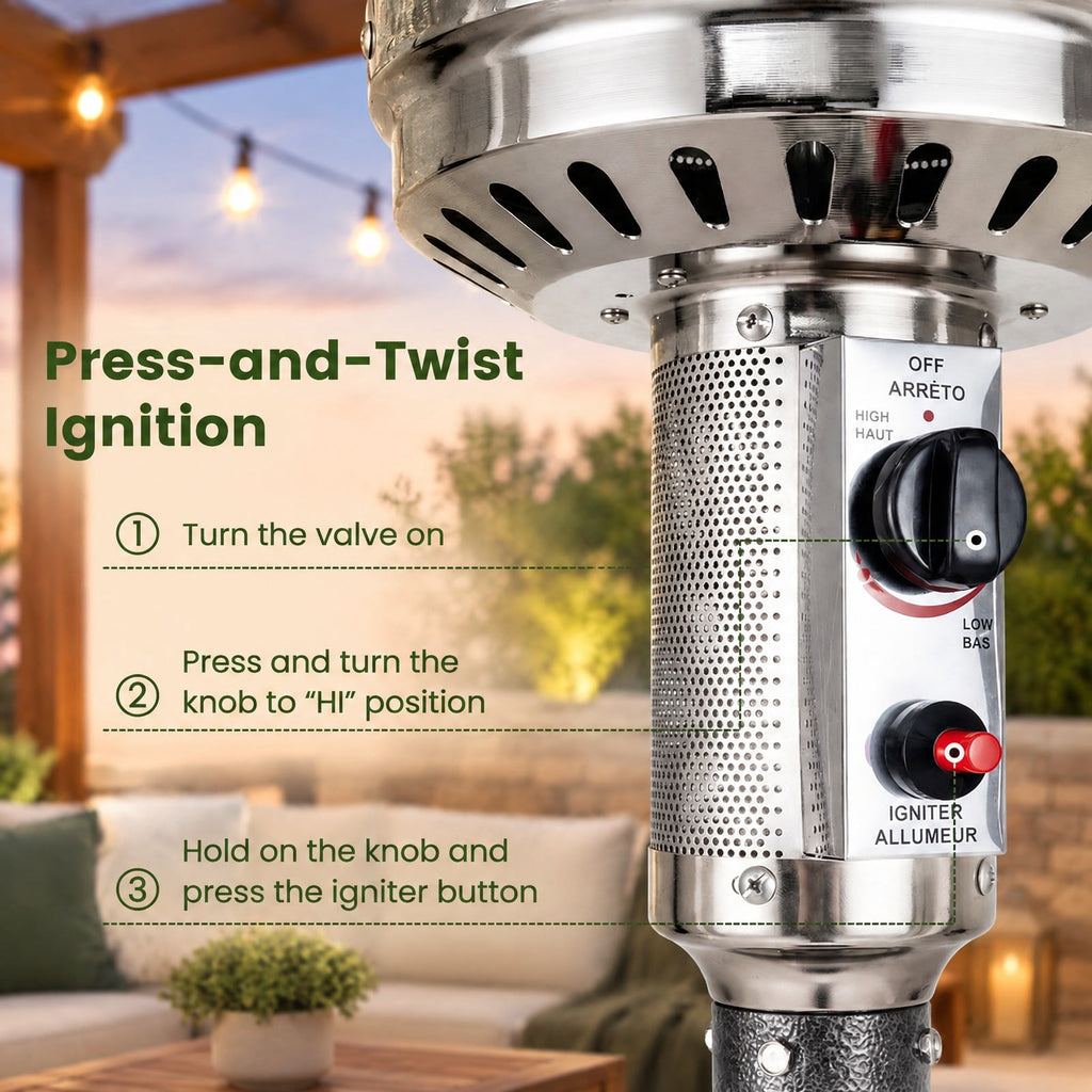 Airfind 50 000 BTU Patio Propane Gas Heater with Stainless Steel Burner, Stainless Steel Metal Aluminum Frame, 32.5in x 86in Footprint, Gray