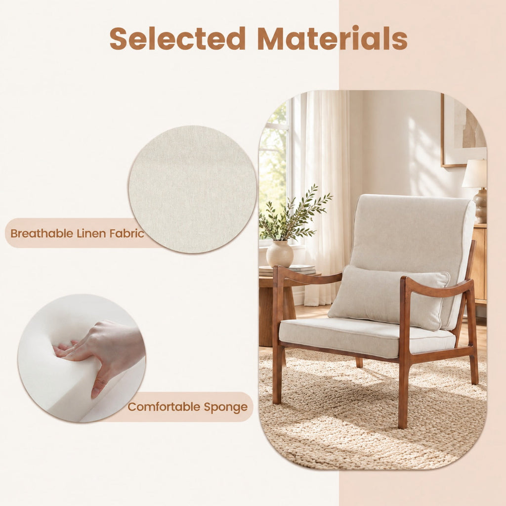 Airfind Modern Accent Chair with Solid Rubber Wood Faux Leather Upholstered Armchair, 400 lbs Capacity, 34.5 x 25.5 x 35 Footprint, White