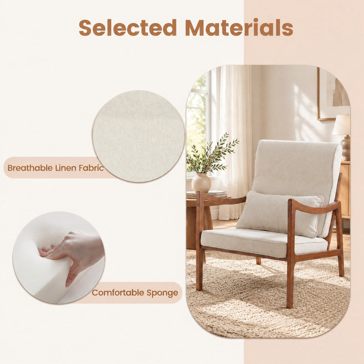 Airfind Modern Accent Chair with Solid Rubber Wood Faux Leather Upholstered Armchair, 400 lbs Capacity, 34.5 x 25.5 x 35 Footprint, White