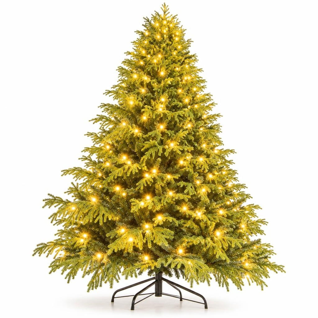 Airfind Artificial Christmas Tree with LED Lights and PVC Mixed Branch Tips-8 Feet, Green, Diameter of Stand 18 Inch /18 Inch /24 Inch