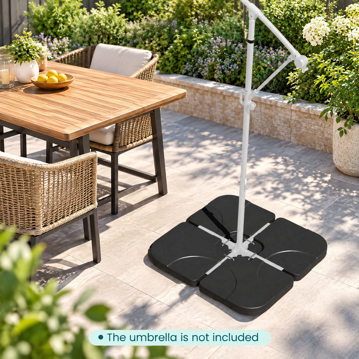 Airfind 20 Inch Patio Offset Water Filled Plate Umbrella Base Sand, HDPE Frame, Black, Product size 20 x 20 x 3(L x W x H) F