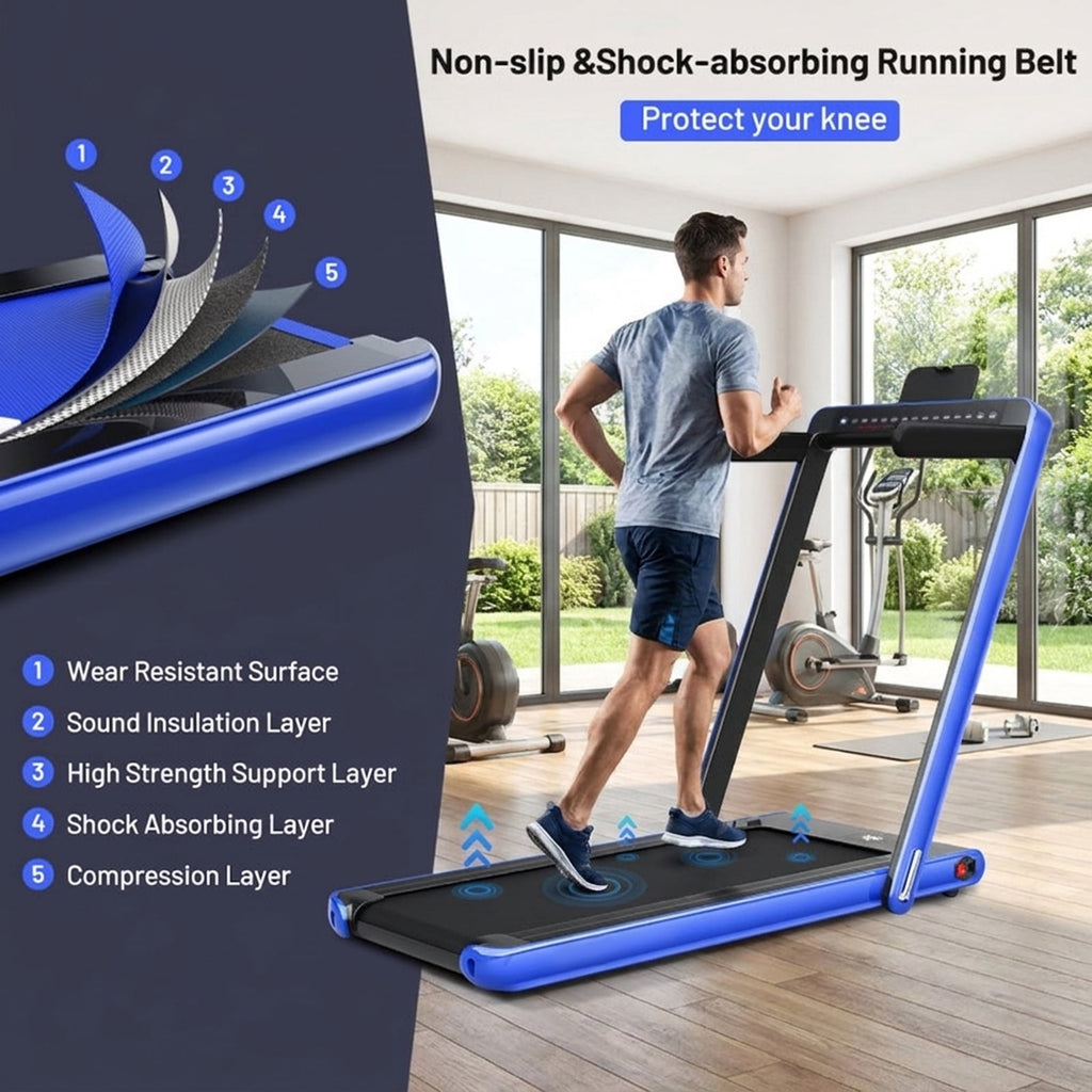 Airfind 2-in-1 Walk-to-Run Folding Treadmill Walking Treadmill for Home with Cushioned Deck Supports 265 lbs Compact Under Desk Design, Blue
