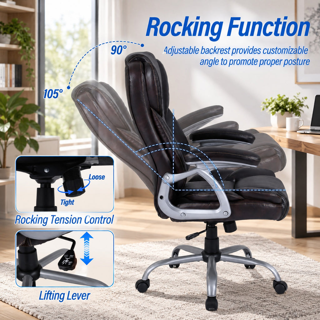 Airfind Executive Office Chair Leather Ergonomic Computer Desk Chair with Padded Seat and Armrests, 330 lbs Capacity, Brown