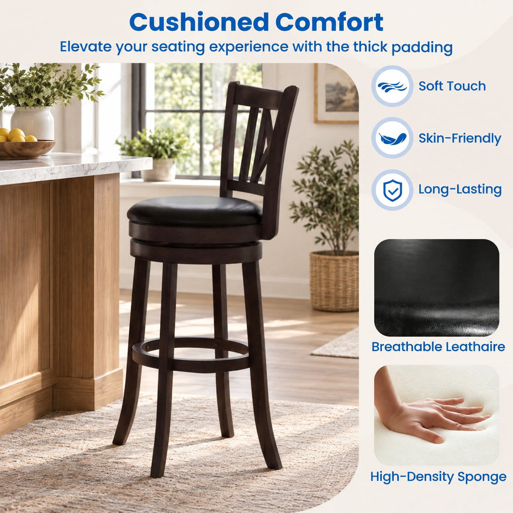 Airfind Set of 4 Bar Stools Swivel Bar Chairs with Hollowed Backrest and Footrest-30 inches, 275 lbs Capacity, 20 Inch x 18 Inch x 39.5 Inch Footprint