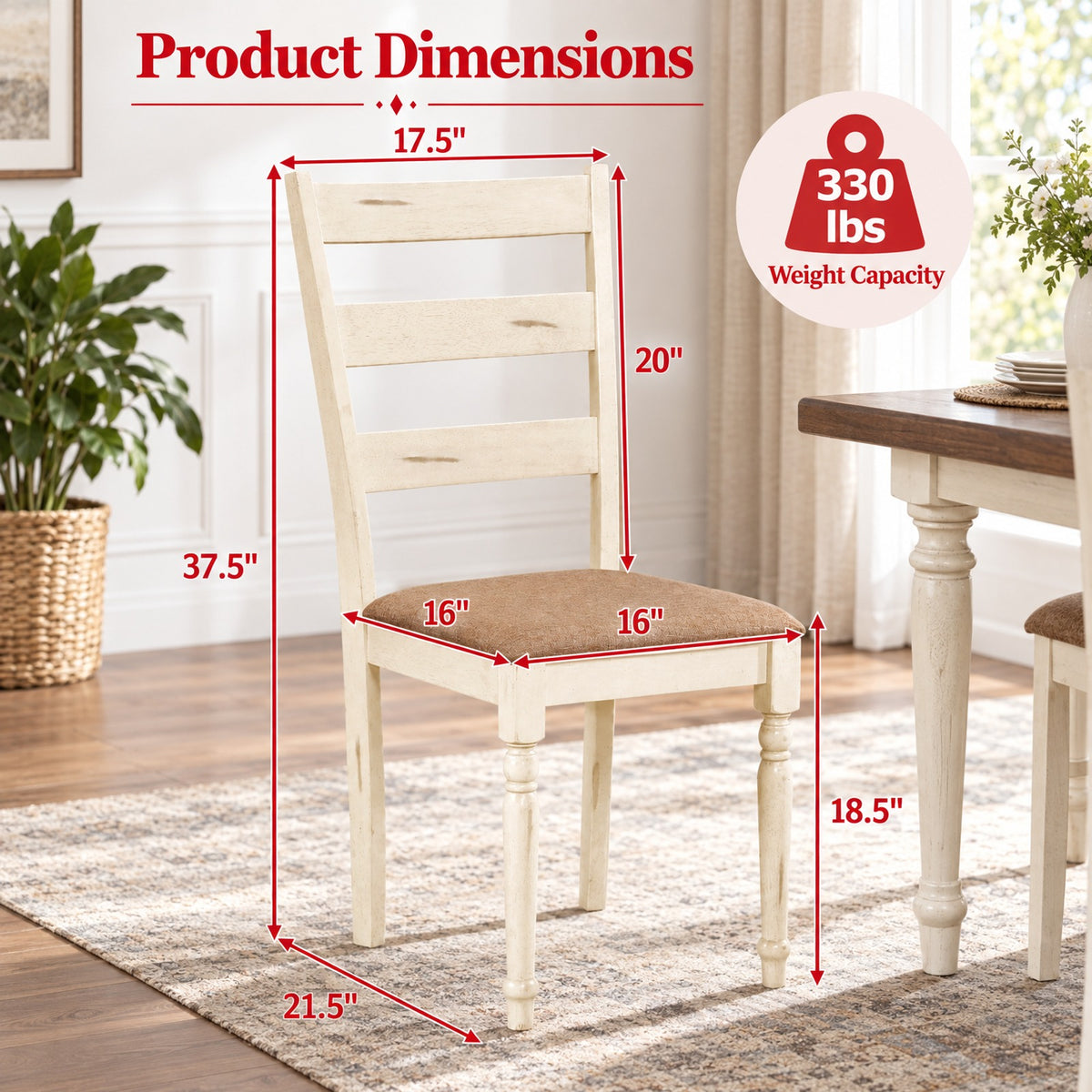 Airfind Rubber Wood Dining Chairs Set of 4 with Padded Linen Seat and Slatted Backrest, 330 lbs Capacity, Rubber Wood Sponge Fabric Frame, White